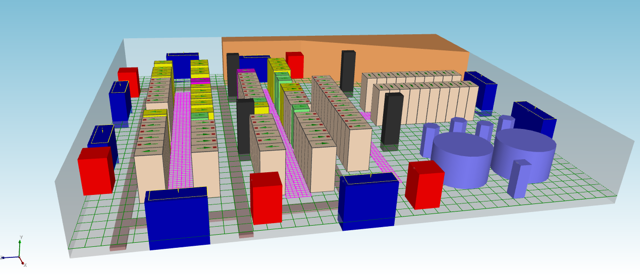 Geometry of a naturally convective data center modeled in CoolSim