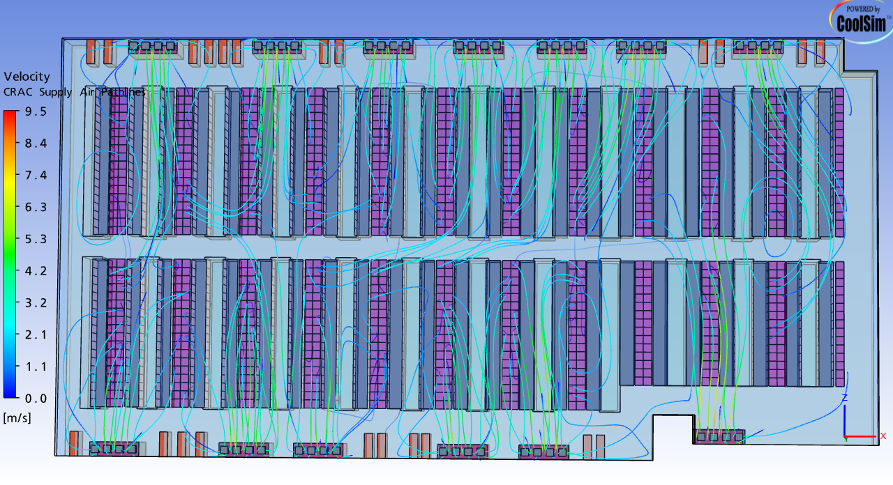 Pathlines indicating swirling in the supply plenum