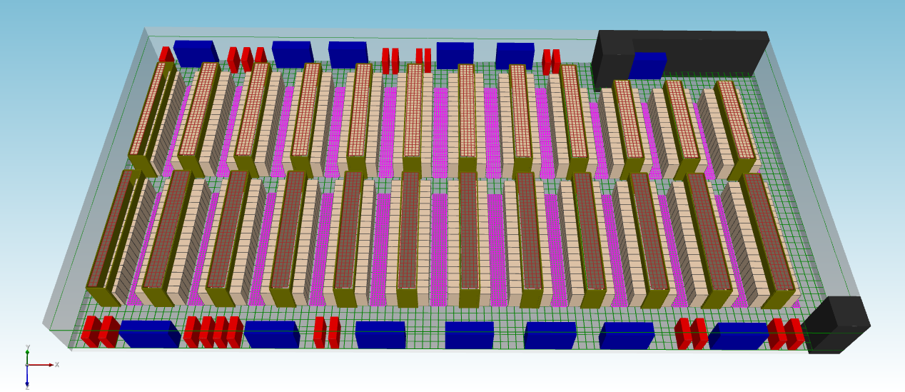 CoolSim model of a 3.2 MW raised floor room using hot aisle containment