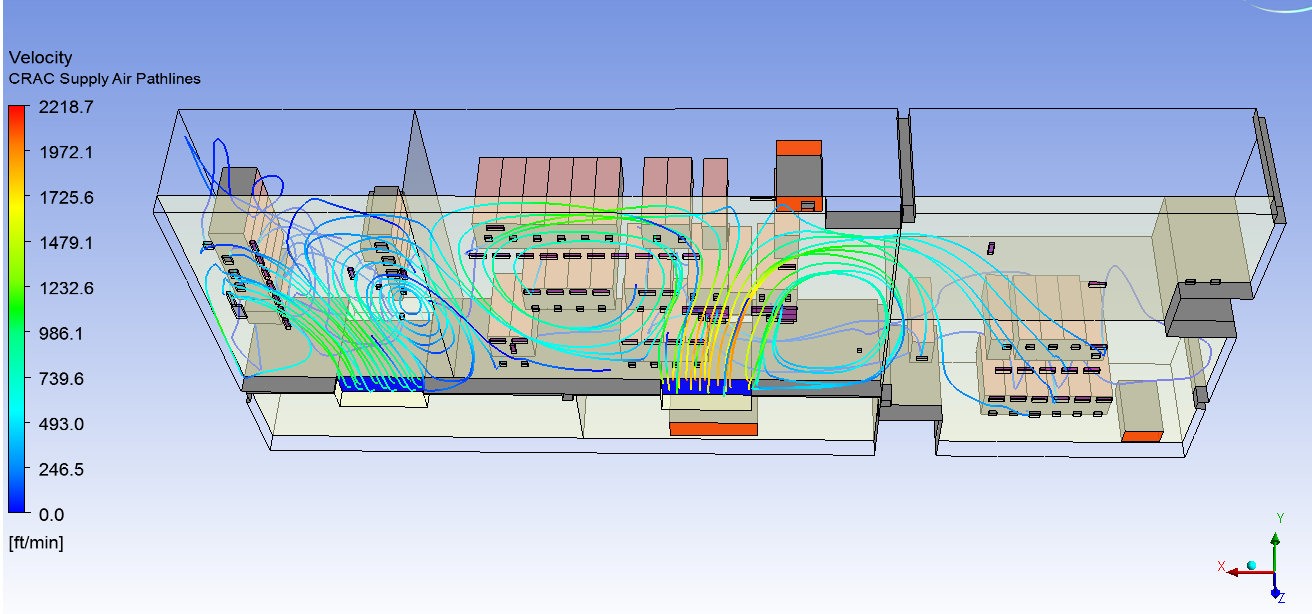 CRAC supply air flowing through floor plenum