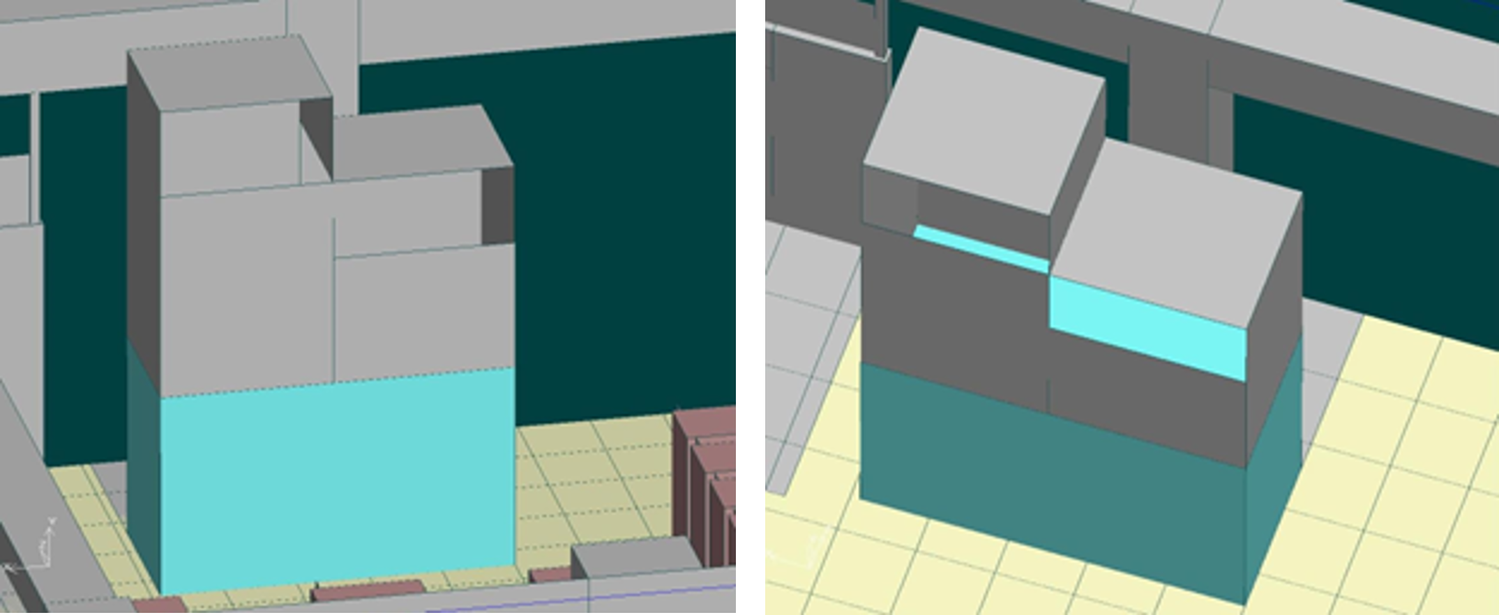 Figure 4: A simplified structure on the CRAC return does not have all of the features of the original, but does include the essential shielding and open areas