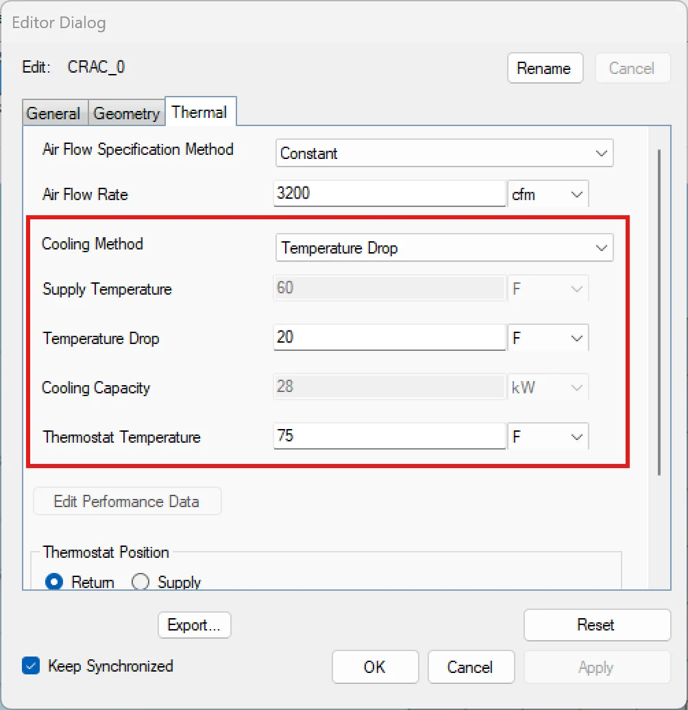 Setting the Temperature Drop across the CRAC also requires setting a thermostat temperature