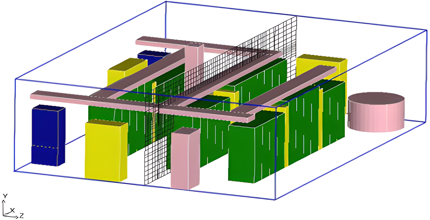 The mesh on a planar slice through a data center model